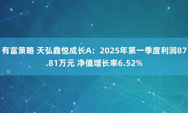 有富策略 天弘鑫悦成长A：2025年第一季度利润87.81万元 净值增长率6.52%